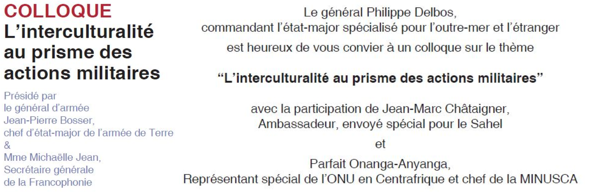 Participation au colloque « L’interculturalité au prisme des actions militaires » (le 28/11, ouvert à tous)